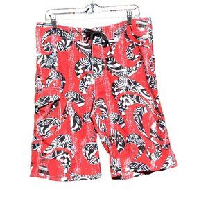 Kirra Mens Size 32 Red Black White Abstract Board Shorts Swim‎ Trunks